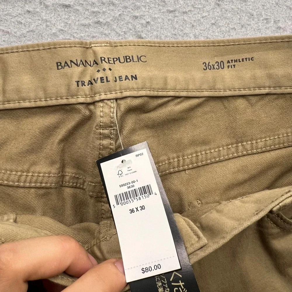 Banana Republic Travel Jean Mens 36x30 Athletic Fit Khaki Tan Pants 599223-00-1